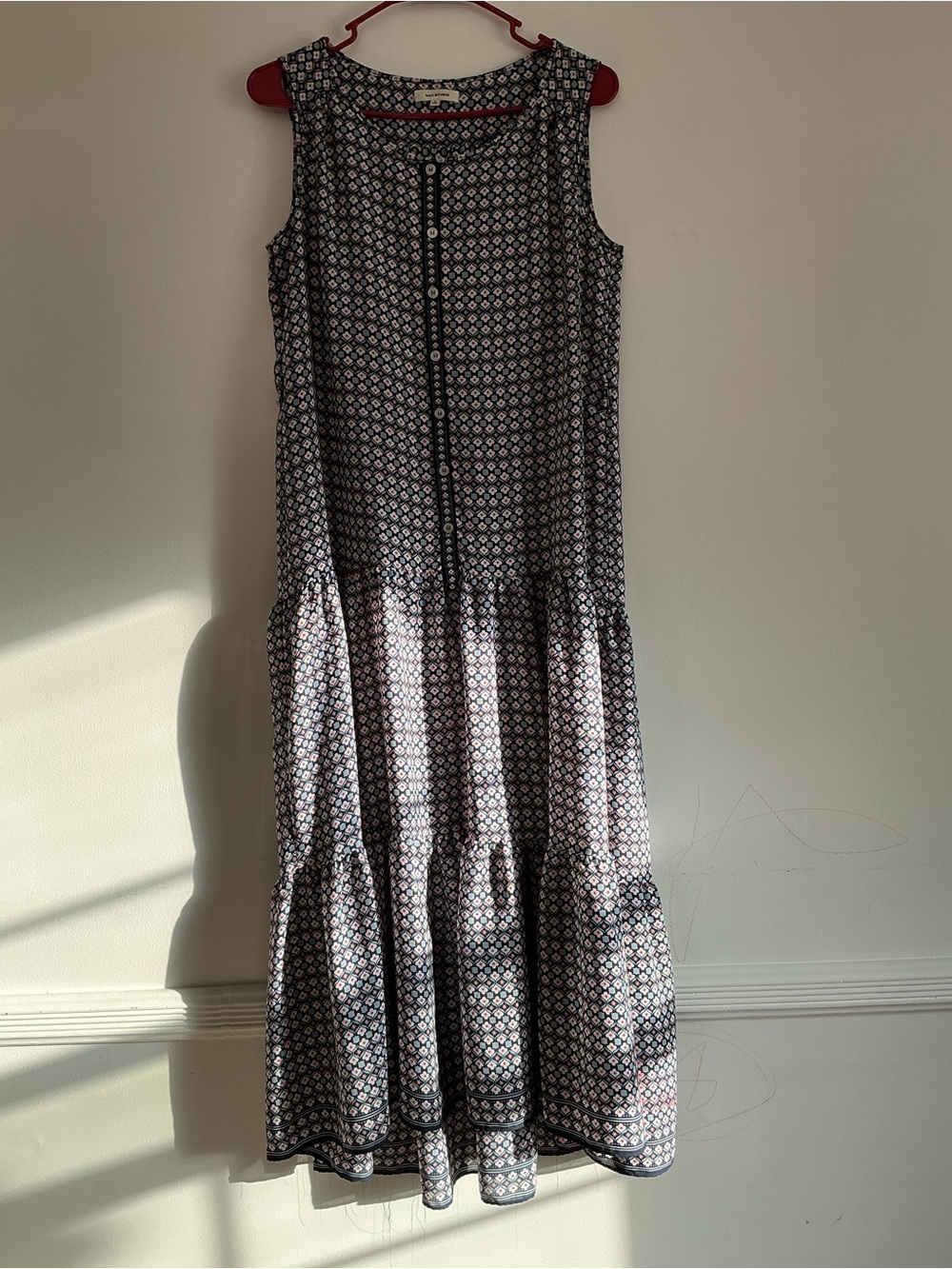 Max Studio Sleeveless Maxi Dress in Navy and White Geometric Print